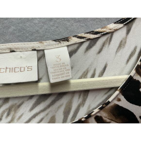 CHICOS 3 (XL) Animal Print Asymmetrical Blouse 3/4 length sleeves - Picture 4 of 10